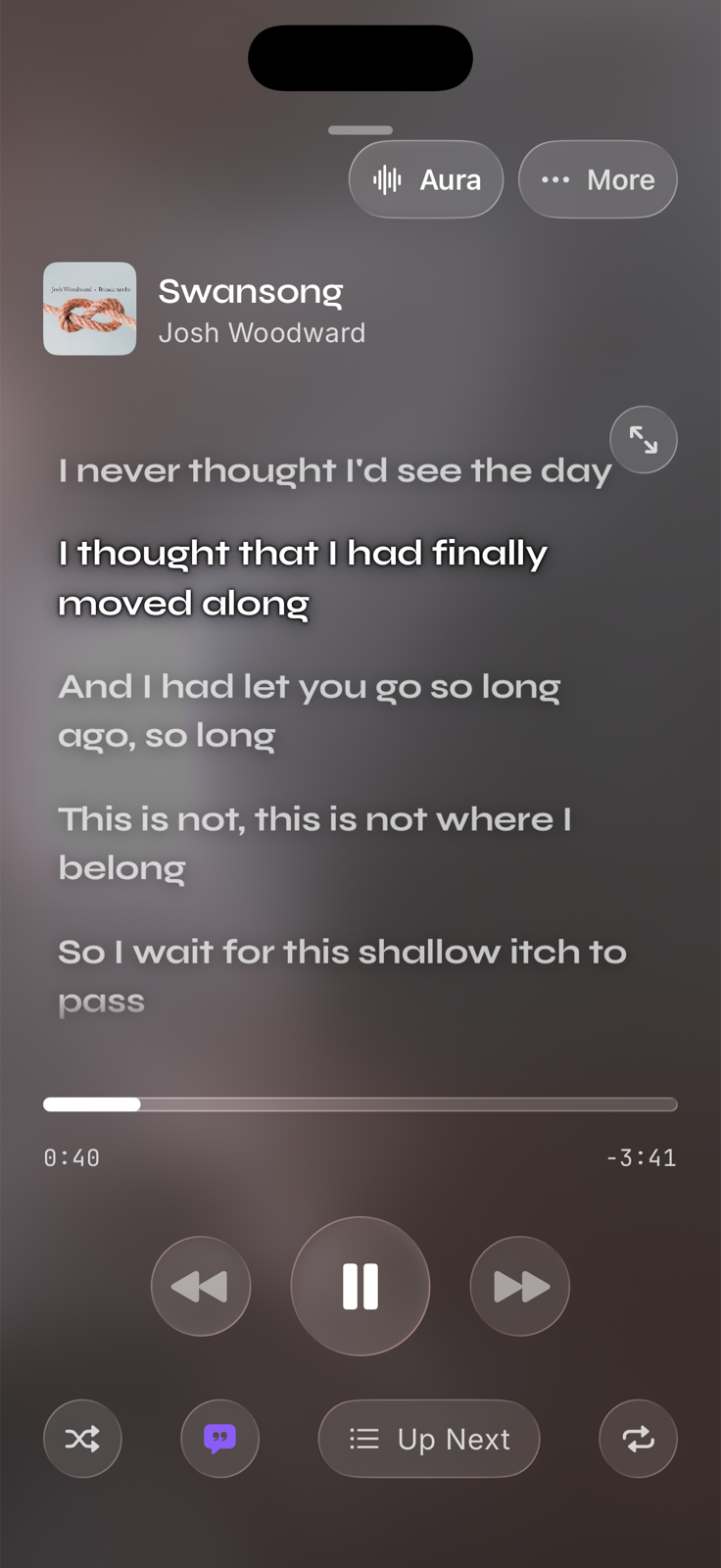 Synced lyrics scrolling in time with a playing track